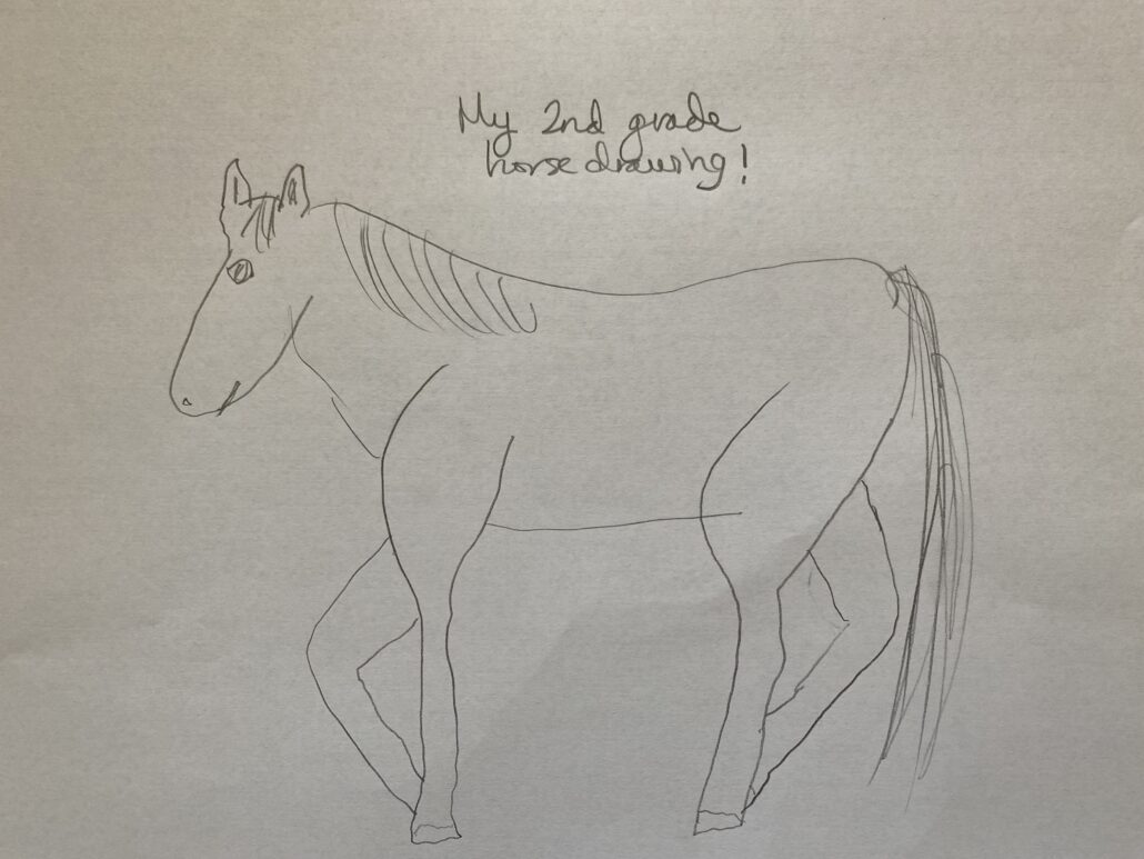A pencil drawing of a horse that Jill has drawn since 2nd grade. 